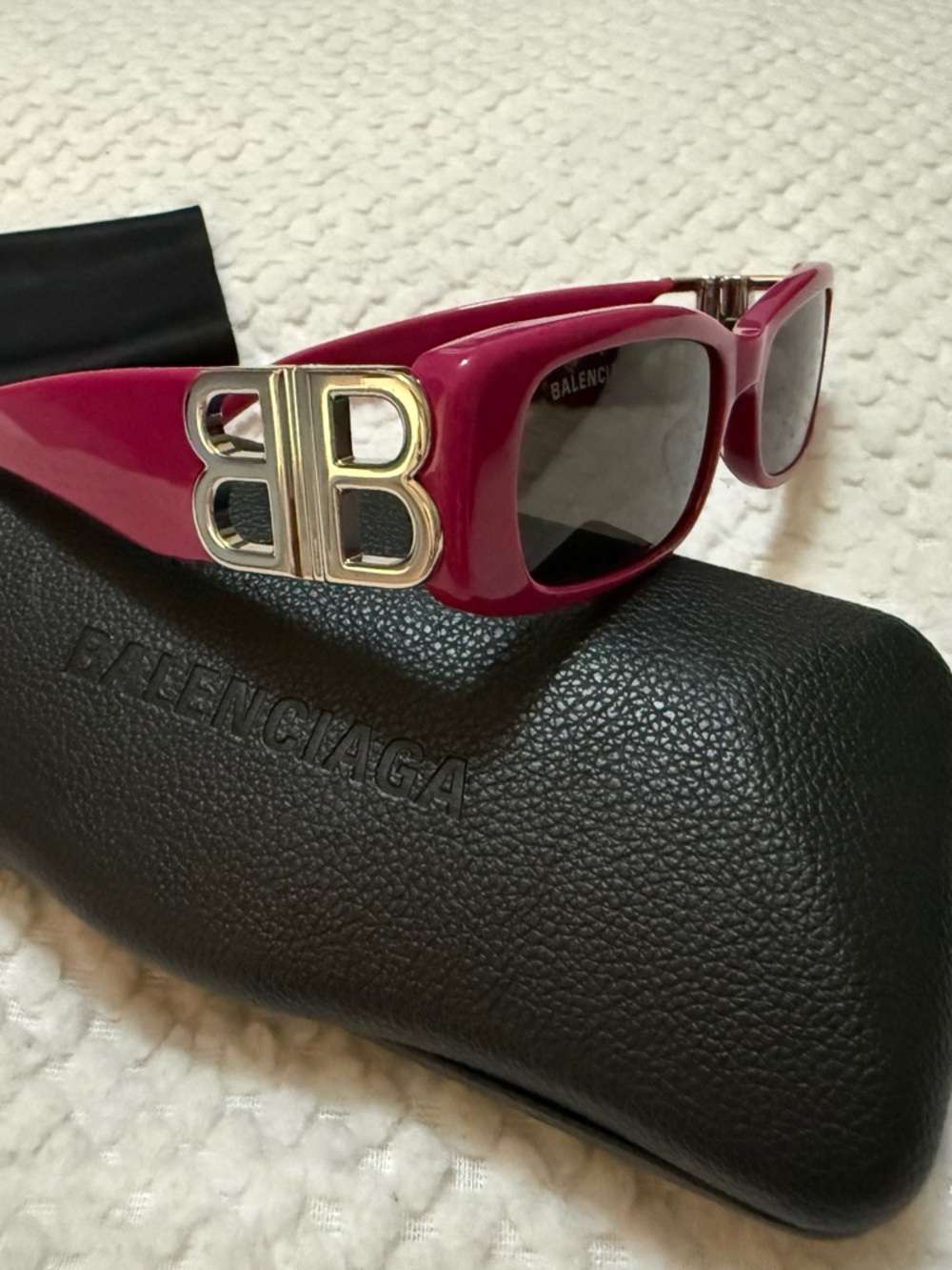 Balenciaga Women's Hot Pink BB-Logo Rectangular Sunglasses